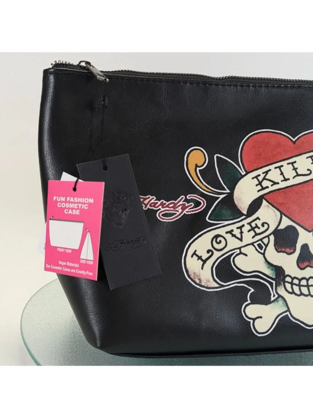 Ed Hardy Love Kills Slowly Vegan Leather Cosmetic Toiletry Clutch Bag Pouch NEW - Picture 2 of 7